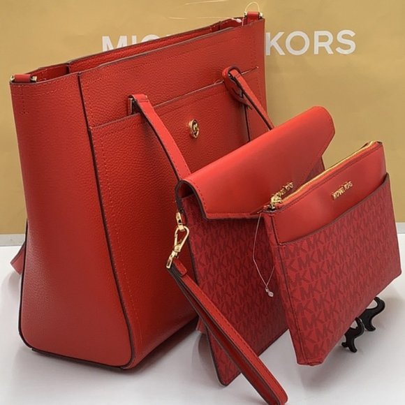 Michael Kors Maisie Large Pebbled Leather 3-in-1 Tote Bag Flame multi color - Picture 1 of 16